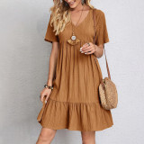 Plus Size Short Sleeve Solid Color Casual Dress GOFY-W230343