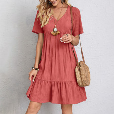 Plus Size Short Sleeve Solid Color Casual Dress GOFY-W230343