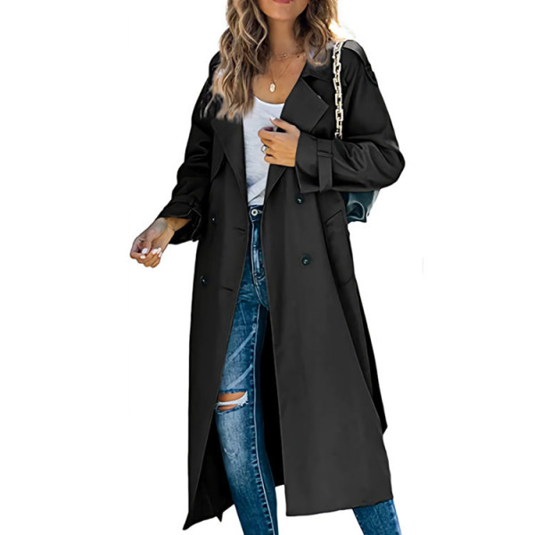 Solid Color Long Sleeve Double Breasted Coat GOFY-888