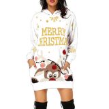 Plus Size Christmas Printed Mid-Length Hooded Sweatshirt GOFY-8868