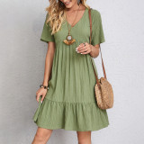 Plus Size Short Sleeve Solid Color Casual Dress GOFY-W230343