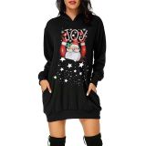 Plus Size Christmas Printed Mid-Length Hooded Sweatshirt GOFY-8868
