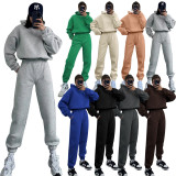 Solid Color Hooded Sweatshirts Casual Two Piece Pants Set SSNF-211338