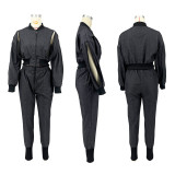 Fashion Zipper Coat And Pants Denim Two Piece Set DDF-88220