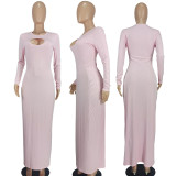 Fashion Hollow Out Rib Maxi Dress YD-8781