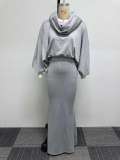Plus Size Solid Color Hooded Fishtail Skirt Two Piece Set NY-10615