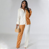 Color Block Long Sleeve Pants Loose Two Piece Set MIL-521