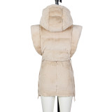 Hooded Short Tie Up Warm Vest Coat ZSD-0625