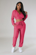 Velvet Solid Color Hooded Two Piece Pants Set YD-8782-B12