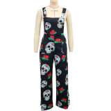Halloween Skull Print Sleeveless Back Pants Jumpsuit SH-390760