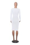 Casual Plush Long Sleeve Solid Midi Dress  MZ-2812
