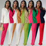 Color Block Long Sleeve Pants Loose Two Piece Set MIL-521