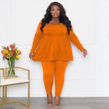 Plus Size Solid Long Sleeve T Shirts Two Piece Pants Set NNWF-7943
