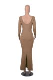 Slim Square Neck Long Sleeve Knit Maxi Dress MZ-2813