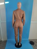 Solid Color Zipper Sport Casual Two Piece Pants Set YIM-0089