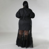 Plus Size Mesh Patchwork Short Sleeve Maxi Dress NNWF-7937