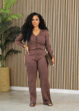 Casual Solid Color Woolen Knit Two Piece Pants Set MOF-8933