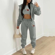 Christmas Padded Printed Hooded Sweatshirt Sport Three Piece Pants Set TK-001