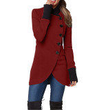 Plus Size Solid Color Single Breasted Patchwork Split Coat QCRF-8983