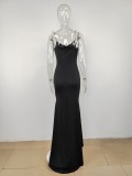 Solid Color Applique Sexy Skinny Halter Maxi Dress MUE-7967