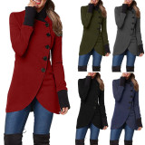 Plus Size Solid Color Single Breasted Patchwork Split Coat QCRF-8983