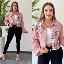 Corduroy Plaid Print Patchwork Casual Jacket CY-6154