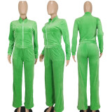Solid Color Zipper Tops And Pants Two Piece Set YD-8784