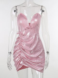 Sexy Tube Tops Deep V-Neck Fine Glitter Mini Dress FL-23348