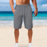 Men Plus Size Vertical Stripe Lacing Casual Beach Short GXWF-A714