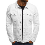 Men Plus Size Solid Long Sleeve Denim Jacket Coat GXWF-ck132