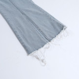 Fashion Hollow Out Tie Up Split Straight Jean FL-23007