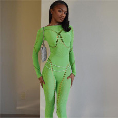 Sexy Hollow Out Knit Tight Jumpsuit XEF-W22Q24877