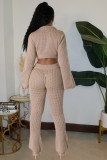 Solid Color Knits Tie Up Long Sleeve Two Piece Pants Set JPF-1088
