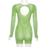 Mesh See Through Hollow Out Tight Romper XEF-W23Q27192