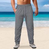 Men's Plus Size Vertical Stripe Tie Up Beach Pants GXWF-A713