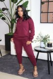 Solid Color Padded Thick Sport Two Piece Pants Set IV-8436