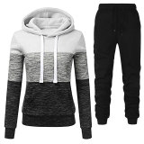 Casual Color Block Padded Hooded Sweatshirt Two Piece Pants Set GXWF-00