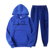 Fashion Love Print Fleece Sweatshirt Two Piece Pants Set GXWF-hhk