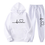 Fashion Love Print Fleece Sweatshirt Two Piece Pants Set GXWF-hhk