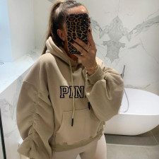 PINK Letter Padded Thicker Hooded Sweatshirts YIM-365