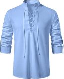 Men's Casual Beach Stand Collar Long Sleeve Shirt GXWF-gy