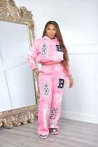 B Letter Print Thicken Sweatshirt And Pants Two Piece Set JRF-3746