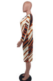 Fashion Long Sleeve Print Slash Neck Midi Dress XHXF-373
