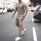 Men's Casual Solid Color Long Sleeve Two Piece Pants Set GXWF-p