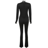 Solid Color Long Sleeve Zipper Slim Two Piece Pants Set XEF-34549