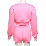 Fashion Print Long Sleeve Sweatshirt And Shorts Two Piece Set XEF-35856