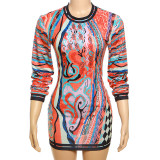 Fashion Print Long Sleeve Mini Dress XEF-35658