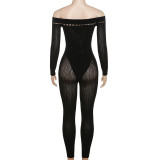 Sexy One Shoulder Hollow Out Knits Tight Jumpsuit XEF-35472