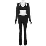 Solid Color Long Sleeve Zipper Slim Two Piece Pants Set XEF-34549