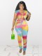 Plus Size Tie Dye Print Tie Up Sexy Two Piece Pants Set NNWF-7949